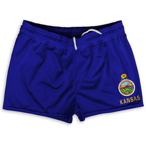 Kansas State Flag Shorty Short Gym Shorts 2.5" Inseam Made in USA - Blue Kansas State Flag Shorty Short Gym Shorts 2.5" Inseam Made in USA - Blue