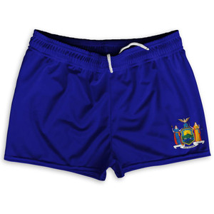 New York State Flag Shorty Short Gym Shorts 2.5" Inseam Made in USA - Blue New York State Flag Shorty Short Gym Shorts 2.5" Inseam Made in USA - Blue