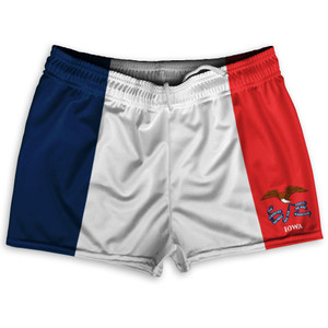Iowa State Flag Shorty Short Gym Shorts 2.5" Inseam Made in USA - Blue White Red Iowa State Flag Shorty Short Gym Shorts 2.5" Inseam Made in USA - Blue White Red