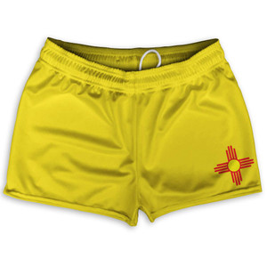 New Mexico State Flag Shorty Short Gym Shorts 2.5" Inseam Made in USA - Yellow New Mexico State Flag Shorty Short Gym Shorts 2.5" Inseam Made in USA - Yellow