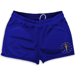 Indiana State Flag Shorty Short Gym Shorts 2.5" Inseam Made in USA - Blue Indiana State Flag Shorty Short Gym Shorts 2.5" Inseam Made in USA - Blue