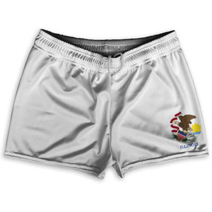 Illinois State Flag Shorty Short Gym Shorts 2.5" Inseam Made in USA - White Illinois State Flag Shorty Short Gym Shorts 2.5" Inseam Made in USA - White