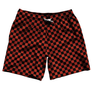 Cardinal Red & Black Checkerboard Swim Shorts 7.5" Made in USA - Cardinal Red & Black Cardinal Red & Black Checkerboard Swim Shorts 7.5" Made in USA - Cardinal Red & Black
