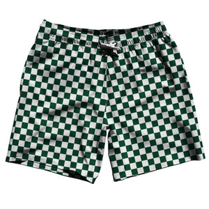 Forest Green & White Checkerboard Swim Shorts 7.5" Made in USA - Forest Green & White Forest Green & White Checkerboard Swim Shorts 7.5" Made in USA - Forest Green & White