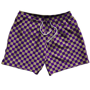 Purple & Gold Checkerboard 5" Swim Shorts Made in USA - Purple & Gold Purple & Gold Checkerboard 5" Swim Shorts Made in USA - Purple & Gold