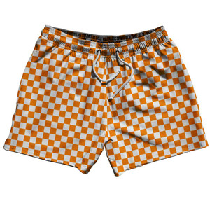 Orange & White Checkerboard 5" Swim Shorts Made in USA - Orange & White Orange & White Checkerboard 5" Swim Shorts Made in USA - Orange & White