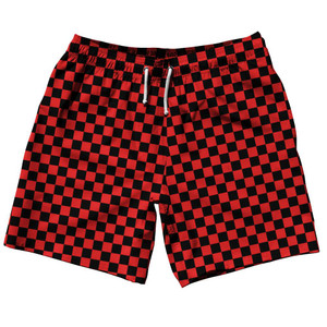 Red & Black Checkerboard Swim Shorts 7.5" Made in USA - Red & Black Red & Black Checkerboard Swim Shorts 7.5" Made in USA - Red & Black
