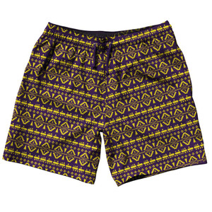 Ultras Chevron 7.5" Inseam Swim Shorts Made in USA - Purple and Yellow Ultras Chevron 7.5" Inseam Swim Shorts Made in USA - Purple and Yellow