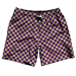 Purple & Gold Checkerboard Swim Shorts 7.5" Made in USA - Purple & Gold Purple & Gold Checkerboard Swim Shorts 7.5" Made in USA - Purple & Gold
