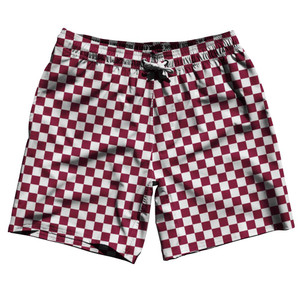 Maroon & White Checkerboard Swim Shorts 7.5" Made in USA - Maroon & White Maroon & White Checkerboard Swim Shorts 7.5" Made in USA - Maroon & White
