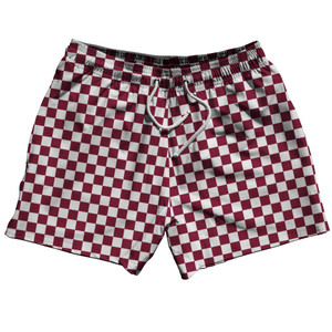 Maroon & White Checkerboard 5" Swim Shorts Made in USA - Maroon & White Maroon & White Checkerboard 5" Swim Shorts Made in USA - Maroon & White