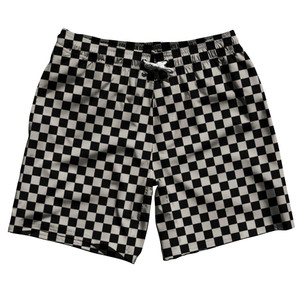 Cool Grey & Black Checkerboard Swim Shorts 7.5" Made in USA - Cool Grey & Black Cool Grey & Black Checkerboard Swim Shorts 7.5" Made in USA - Cool Grey & Black
