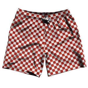 Cardinal Red & White Checkerboard Swim Shorts 7.5" Made in USA - Cardinal Red & White Cardinal Red & White Checkerboard Swim Shorts 7.5" Made in USA - Cardinal Red & White