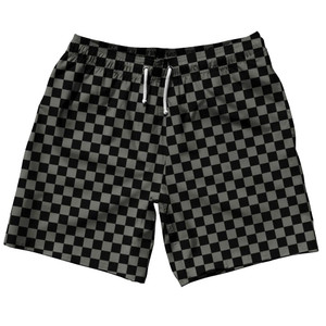 Dark Grey & Black Checkerboard Swim Shorts 7.5" Made in USA - Dark Grey & Black Dark Grey & Black Checkerboard Swim Shorts 7.5" Made in USA - Dark Grey & Black