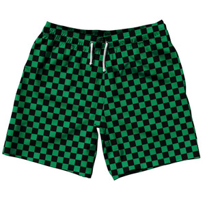 Kelly Green & Black Checkerboard Swim Shorts 7.5" Made in USA - Kelly Green & Black Kelly Green & Black Checkerboard Swim Shorts 7.5" Made in USA - Kelly Green & Black