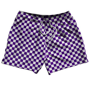 Purple & White Checkerboard 5" Swim Shorts Made in USA - Purple & White Purple & White Checkerboard 5" Swim Shorts Made in USA - Purple & White