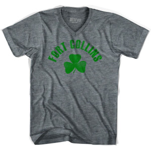 Fort Collins Shamrock Tri-Blend V-neck Junior Cut Womens T-shirt - Athletic Grey Fort Collins Shamrock Tri-Blend V-neck Junior Cut Womens T-shirt - Athletic Grey