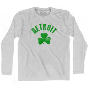 Detroit Shamrock Cotton Long Sleeve T-Shirt - Grey Heather