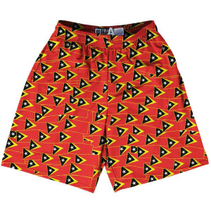Tribe Timor Leste Party Flags Lacrosse Shorts Made in USA - Black Red Tribe Timor Leste Party Flags Lacrosse Shorts Made in USA - Black Red
