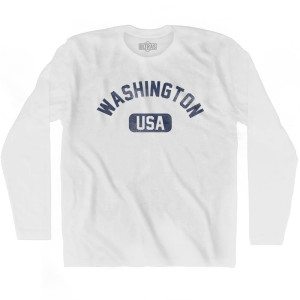 Washington USA Adult Cotton Long Sleeve T-shirt - White