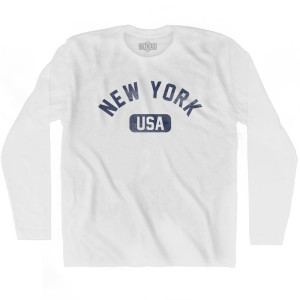 New York USA Adult Cotton Long Sleeve T-shirt - White
