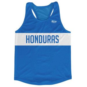 Honduras Country Finish Line Running Tank Top Racerback Track and Cross Country Singlet Jersey Made In USA - White Blue Honduras Country Finish Line Running Tank Top Racerback Track and Cross Country Singlet Jersey Made In USA - White Blue
