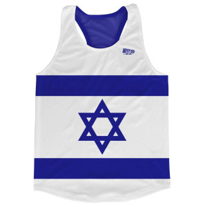 Israel Country Flag Running Tank Top Racerback Track and Cross Country Singlet Jersey Made in USA - Blue White Israel Country Flag Running Tank Top Racerback Track and Cross Country Singlet Jersey Made in USA - Blue White