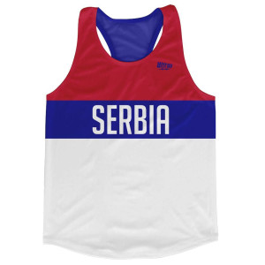 Serbia Country Finish Line Running Tank Top Racerback Track and Cross Country Singlet Jersey Made In USA - White Red Blue Serbia Country Finish Line Running Tank Top Racerback Track and Cross Country Singlet Jersey Made In USA - White Red Blue