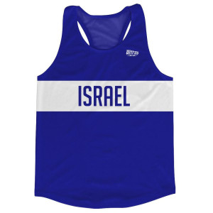 Israel Country Finish Line Running Tank Top Racerback Track and Cross Country Singlet Jersey Made in USA - Blue White