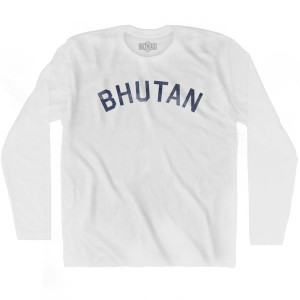 Bhutan Vintage City Adult Cotton Long Sleeve T-shirt - White Bhutan Vintage City Adult Cotton Long Sleeve T-shirt - White