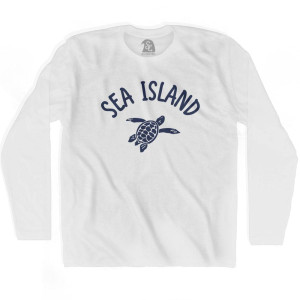 Sea Island Beach Sea Turtle Adult Cotton Long Sleeve T-shirt - White Sea Island Beach Sea Turtle Adult Cotton Long Sleeve T-shirt - White