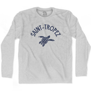 Saint-Tropez Beach Sea Turtle Adult Cotton Long Sleeve T-Shirt - Grey Heather Saint-Tropez Beach Sea Turtle Adult Cotton Long Sleeve T-Shirt - Grey Heather