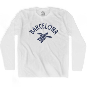 Barcelona Beach Sea Turtle Adult Cotton Long Sleeve T-shirt - White