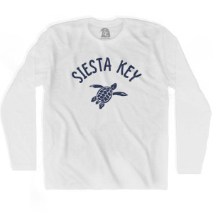 Siesta Key Beach Sea Turtle Adult Cotton Long Sleeve T-shirt - White