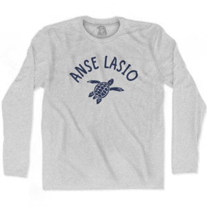 Anse Lasio Beach Sea Turtle Adult Cotton Long Sleeve T-Shirt - Grey Heather