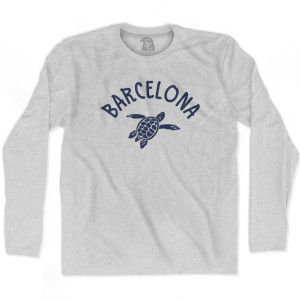 Barcelona Beach Sea Turtle Adult Cotton Long Sleeve T-Shirt - Grey Heather Barcelona Beach Sea Turtle Adult Cotton Long Sleeve T-Shirt - Grey Heather