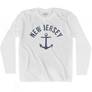 New Jersey State Anchor Home Cotton Adult Long Sleeve T-shirt - White New Jersey State Anchor Home Cotton Adult Long Sleeve T-shirt - White