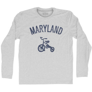 Maryland State Tricycle Adult Cotton Long Sleeve T-Shirt - Grey Heather Maryland State Tricycle Adult Cotton Long Sleeve T-Shirt - Grey Heather