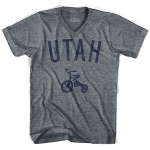 Utah State Tricycle Adult Tri-Blend V-neck T-shirt - Athletic Grey Utah State Tricycle Adult Tri-Blend V-neck T-shirt - Athletic Grey