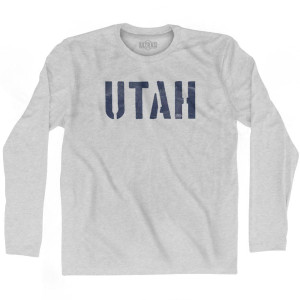 Utah State Stencil Adult Cotton Long Sleeve T-Shirt - Grey Heather Utah State Stencil Adult Cotton Long Sleeve T-Shirt - Grey Heather