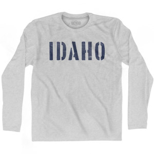 Idaho State Stencil Adult Cotton Long Sleeve T-Shirt - Grey Heather Idaho State Stencil Adult Cotton Long Sleeve T-Shirt - Grey Heather