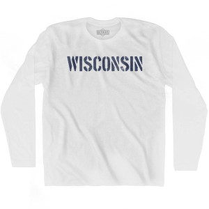 Wisconsin State Stencil Adult Cotton Long Sleeve T-shirt - White