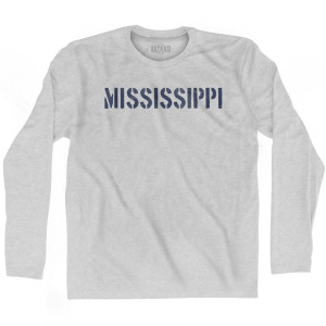 Mississippi State Stencil Adult Cotton Long Sleeve T-Shirt - Grey Heather Mississippi State Stencil Adult Cotton Long Sleeve T-Shirt - Grey Heather