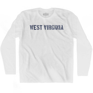 West Virginia State Stencil Adult Cotton Long Sleeve T-shirt - White West Virginia State Stencil Adult Cotton Long Sleeve T-shirt - White