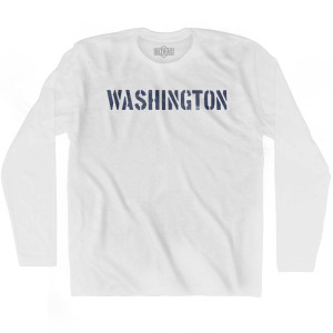 Washington State Stencil Adult Cotton Long Sleeve T-shirt - White Washington State Stencil Adult Cotton Long Sleeve T-shirt - White