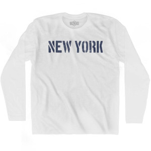 New York State Stencil Adult Cotton Long Sleeve T-shirt - White New York State Stencil Adult Cotton Long Sleeve T-shirt - White