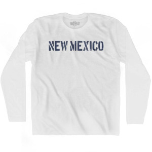 New Mexico State Stencil Adult Cotton Long Sleeve T-shirt - White New Mexico State Stencil Adult Cotton Long Sleeve T-shirt - White