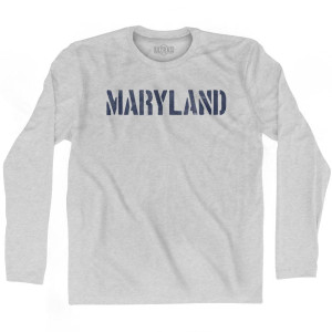 Maryland State Stencil Adult Cotton Long Sleeve T-Shirt - Grey Heather Maryland State Stencil Adult Cotton Long Sleeve T-Shirt - Grey Heather