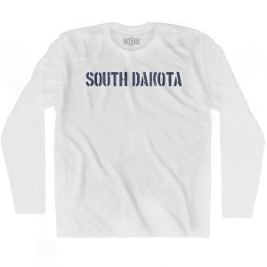 South Dakota State Stencil Adult Cotton Long Sleeve T-shirt - White