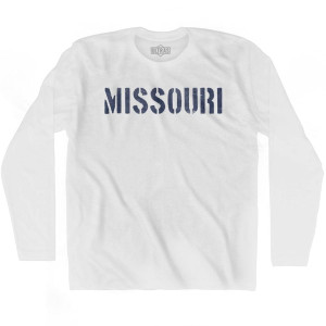 Missouri State Stencil Adult Cotton Long Sleeve T-shirt - White